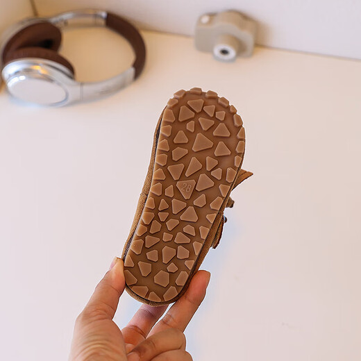 Korean style casual soft-soled children's beanie shoes, tendon-soled baby toddler shoes, girls' leather shoes, autumn children's shoes, dark brown 28, inner length 17cm