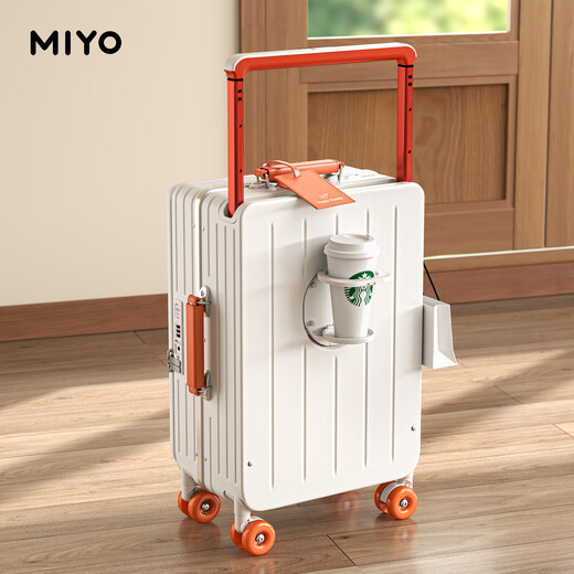 La cubierta del lado de la maleta de miyo para mujeres puede tablero para la varilla de tirón ancha de gran capacidad, una nueva maleta de estilo, marco de aluminio, caja de cuero duradera hombres puro marco de aluminio-multi-multi-funcional [rueda de patinaje sobre hielo que absorbe el choque] de 20 pulgadas [Caso de embarque]