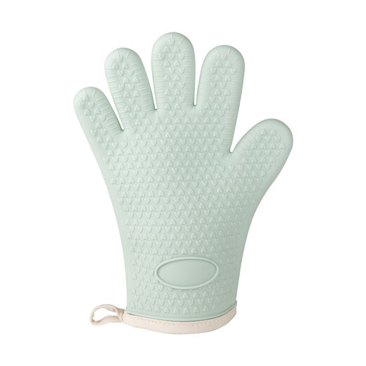 Skingcond insulation gloves anti-scalding gloves silicone kitchen oven baking high temperature resistant thickened microwave food grade anti-slip mint green anti-scalding gloves five fingers