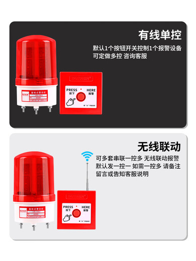 MDUG fire alarm bell linkage sound and light alarm industrial factory fire manual fire button set alarm 220V wiring type 220V alarm light base + button + fire sticker + bracket