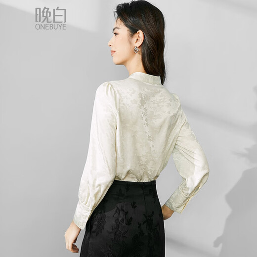 Late White New Chinese Style National Style Shirt Women's 2025 Autumn New Temperament Design Dark Pattern Jacquard Commuting Versatile Button Shirt Apricot XL