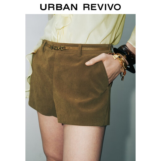 UR2025 Herbst neue Frauenkleidung Charm Wildleder Schnalle Gürtel Ultra Short Shorts UWG650068 Dunkelbraun (kurz) m