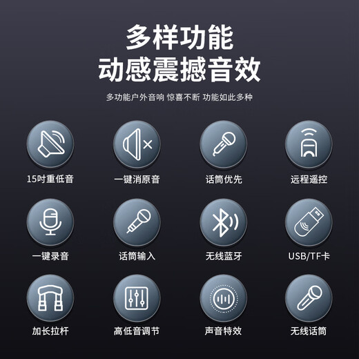 索爱（soaiy）15吋广场舞音响大功率便携式户外重低音蓝牙k歌大音量移动拉杆音箱室外演出设备双话筒A90