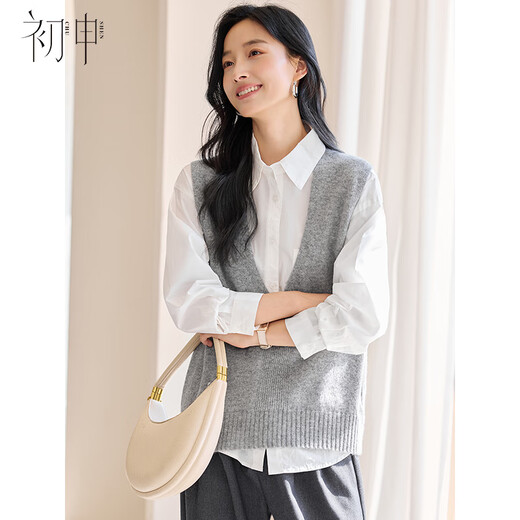 Chushen Spring and Autumn 100% Pure Wool Sweater Knitted Vest Women's Fashion V-Neck Versatile Stacked Sweater S53Y119