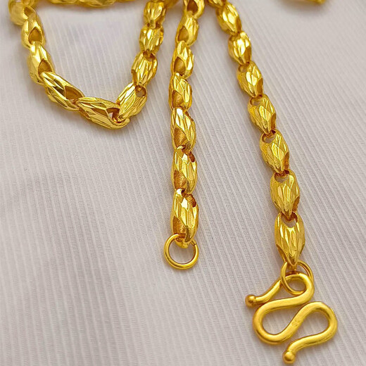 Wanke 999 authentic Yuesa gold imitation gold fake chain gold-plated necklace men's hollow melon seed chain women's 2025 8 mm thick 70 cm long weight 70 Lao Fengxiang quality