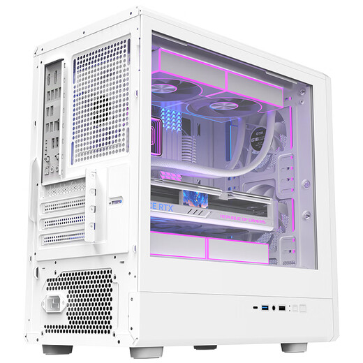 Das weiße Hauptgehäuse des Peninsula Iron Box (PADO) Style 5 für Desktop-Computer unterstützt M-ATX-Motherboard/mit Typ-C/Frontplatte aus Eisengitter/Schiebeglas-Design/8 Lüfterpositionen/240-Wasserkühlung/5080-Grafikkarte