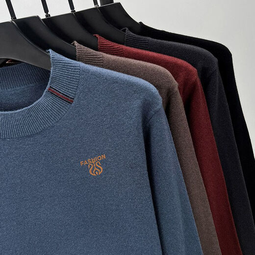 JASONWOOD high-end brand men's pure woolen sweater for men 2025 autumn and winter American solid color simple round neck thickened soft sweater high-end earl red brand straight hair M recommendation 90-120Jin Jin equals 0.5 kg