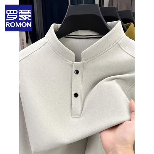 ROMON autumn and winter 2025 new German velvet youth solid color warm Henry collar pullover sweatshirt men's long-sleeved bottoming shirt beige XL