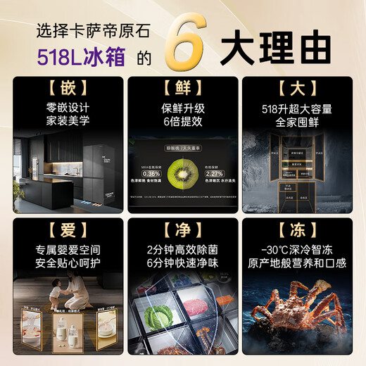 Casarte original stone series MRAPLUS low-oxygen storage and preservation 594MM ultra-thin zero-embedded cross door household refrigerator first-class energy efficiency trade-in BCD-518WGCTDM4GUU1