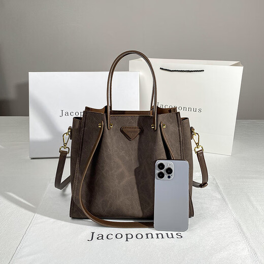 Jacoponnus Jacobang Bucket Bag Women's 2025 Nuevo nicho de alta gama de lujo de lujo Gran capacidad Commuting Soft Cuero Crossbody Bagk Café Batik Embalaje ordinario Bolsa grande
