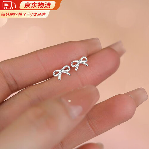 European painted earrings sterling silver authentic 999 ear needles bow earrings to support pierced ears temperament light luxury jewelry silver earrings ear bone nails small bow earrings S999 silver needles