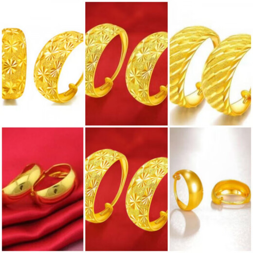 KZD Old Phoenix 999 real gold baby's breath carved earrings earrings brass real gold meteor shower round earrings earrings baby's breath