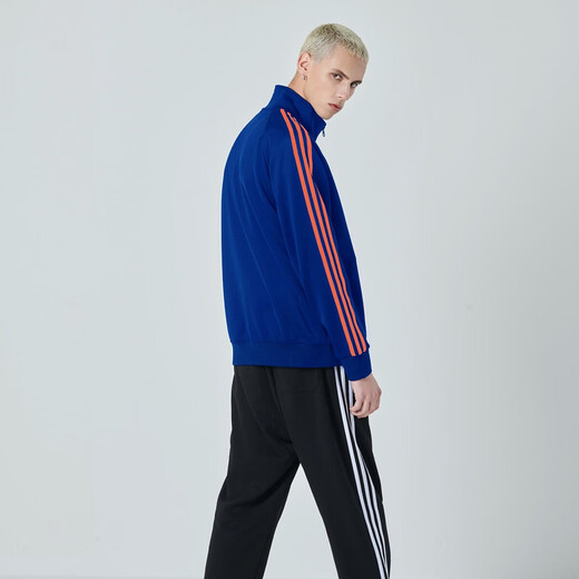 Adidas Jacket Men's Spring and Autumn Running Sports Knitted Stand Collar Jacket Outdoor Sportswear Blue Orange XL