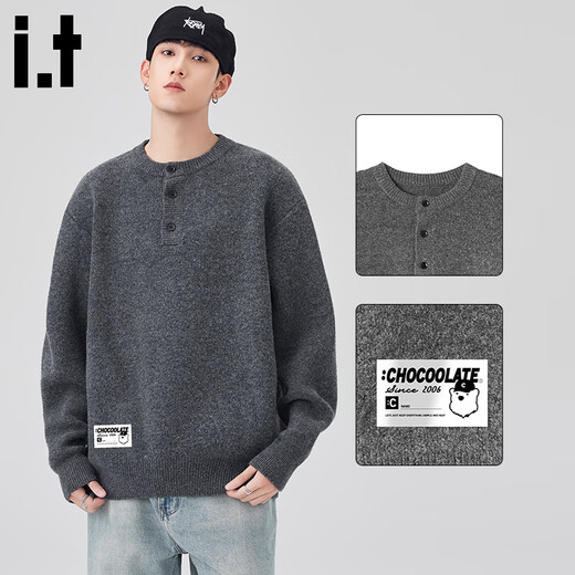 CHOCOOLATE it Henry collar sweater men's 2025 autumn and winter loose casual tops dark gray XL recommended 130Jin Jin equals 0.5kg -150Jin Jin equals 0.5kg