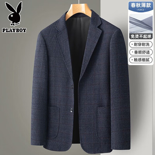 Jaqueta de traje a cuadros Playboy Spring y Autumn Business Casual Single Single West Middle-Edge y Young Top Dad Men's Clothing Versátil Versátil Traje RM2501XF-HN Blue Grid L 175 [120-140Jin [Jin equivale a 0.5 kg]]]