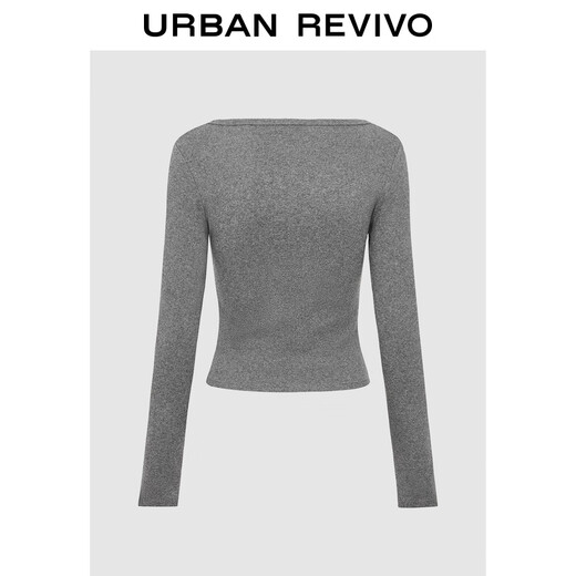
UR2025 new winter women's clothing simple and relaxing Henry neck short slim T-shirt UYB450013 flower gray M