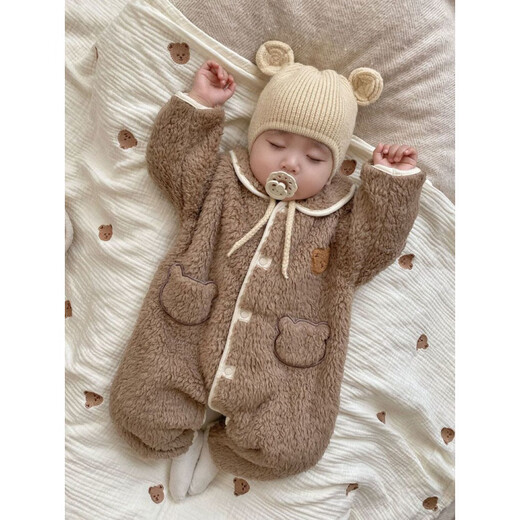 Remtin autumn and winter baby jumpsuit, cute and super cute outing clothes, newborn baby winter plus velvet warm clothes and pajamas, main picture 73cm