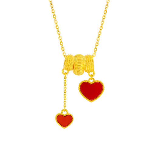 Mingzuan International 18K gold heart-to-heart red agate pendant au750 love tassel neck necklace as a birthday gift for your girlfriend