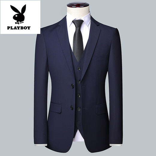 Playboy (PLAYBOY) men's wedding suit vest three-piece business suit suit wedding groom groomsman suit black 6XL 205