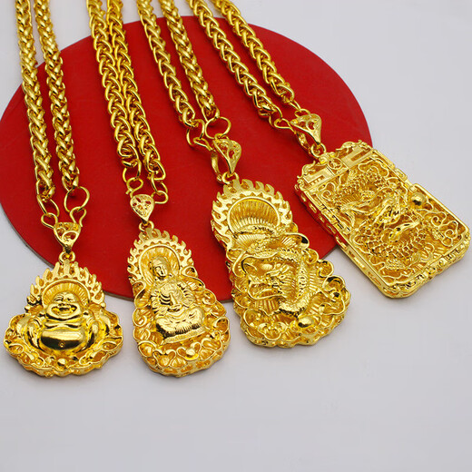 Reza Lao Phoenix 999 Bengal red gold jewelry gold dragon brand necklace ethnic style domineering imitation golden Guanyin Buddha pendant boutique dragon brand plus dragon head necklace Lao Fengxiang quality