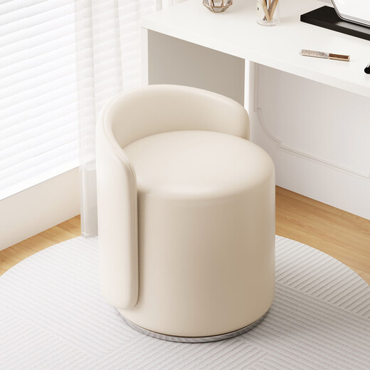 He Jiagong makeup stool light luxury high-end master bedroom dressing table stool girls bedroom household rotating manicure chair round stool chair fixed model off-white-PU leather