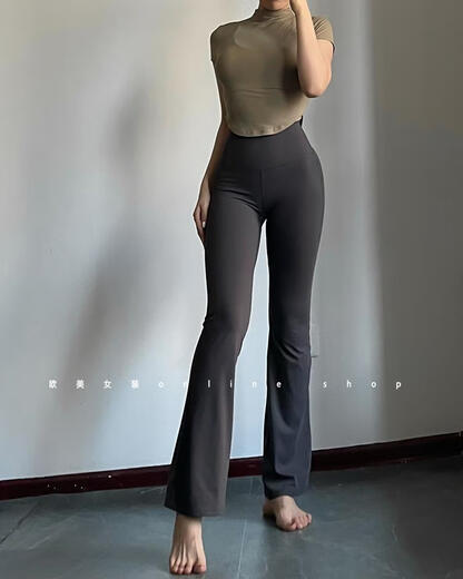 Underwear-free yoga micro-flare pants high-waisted belly-control butt-lifting Pilates pants anti-curling running charcoal gray L