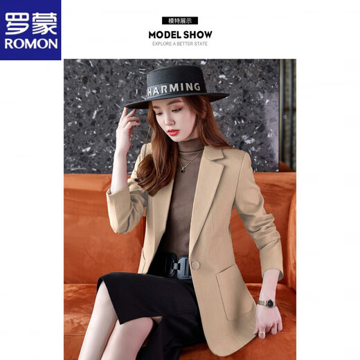 ROMON quilted black suit jacket for women autumn and winter new thickened top small casual cotton suit suit quilted style-single black suit L slim version