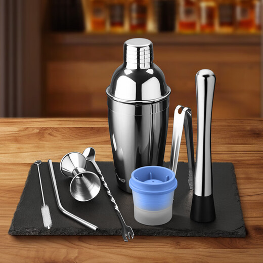 CLITON304 stainless steel cocktail mixer, milk tea shop hand-made lemon artifact cocktail hand-shake shaker cup and pot 7-piece set