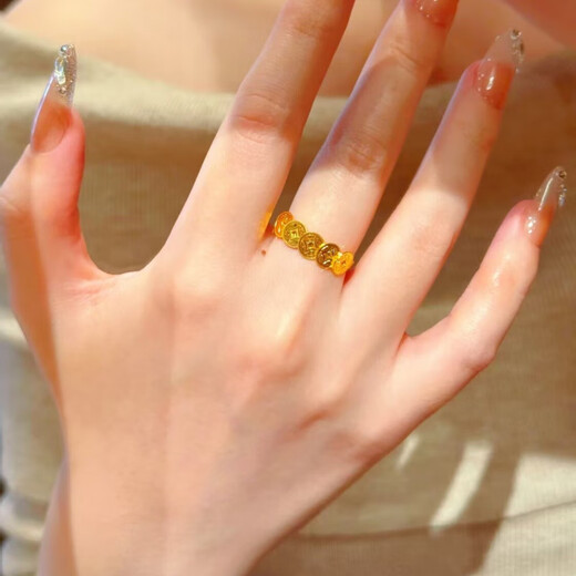 Wanke Lao Phoenix 999 New 18K Gold Five Emperors Copper Coin Ring Women's Ancient Method Opening Adjustable Imitation Money