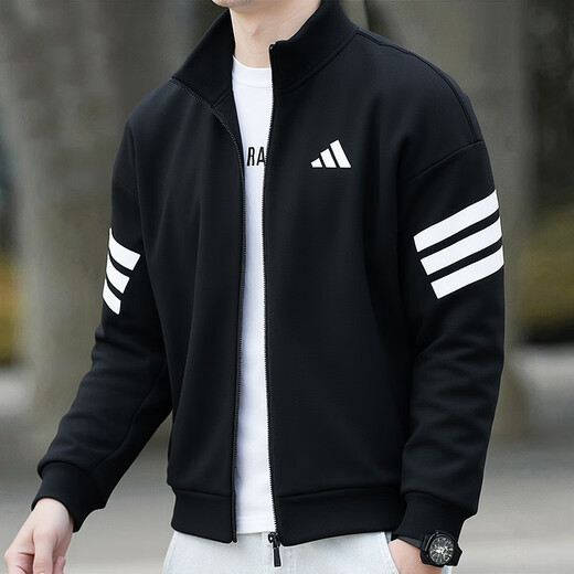 Adidas Jacke Herren 2025 Frühlings- und Herbst -New Sportswear Strick Ständer Kragen Herren Top Jacke JD4885 JD4885 Black XL