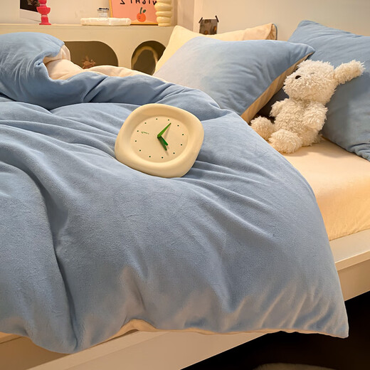 Antarctic winter milk velvet quilt cover single piece thickened coral velvet flannel plus velvet single quilt cover 150x200 baby blue + milkshake yellow warm as soon as you sleep warm velvet quilt cover single piece-150x200cm