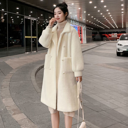 Gu Bing Mink Fur Coat Women's Autumn and Winter New Style Mid-Length Gold Mink Fur Coat White M Recommended 100-115