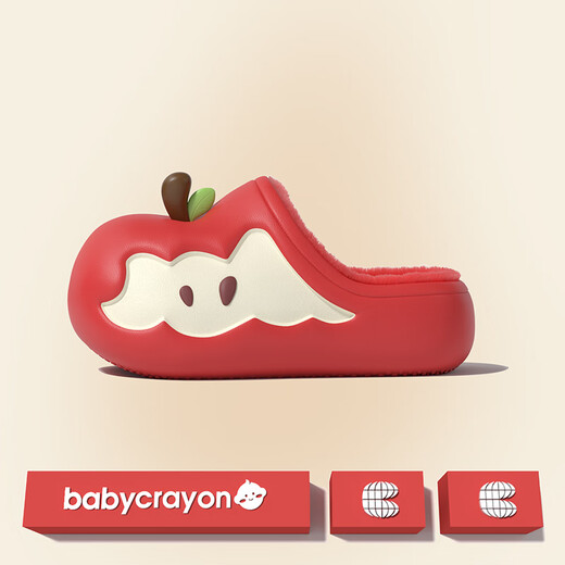 Chedoir2025 new autumn and winter new little apple children's Baotou cotton slippers for boys and girls plus velvet to keep warm and non-slip cotton slippers red apple 17 cm inner length suitable for feet about 16cm long