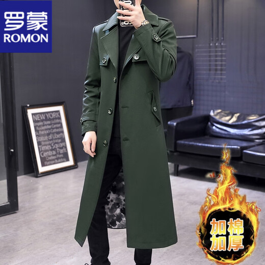 ROMON Men's Super Long and Handsome British Windbreaker Trendy Autumn and Winter Trendy Brand Extended Over-the-Knee Jacket Korean Style Velvet Coat Navy XL Size 135-155Jin Jin is equal to 0.5 kg
