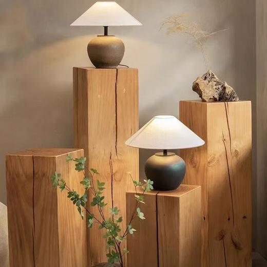 Elegant carbonized root carving stool retro solid wood square bed and breakfast hotel flower stand ornaments shoe changing stool wabi-sabi style carbonized black 30*30 high 90 (with irregular cracks)