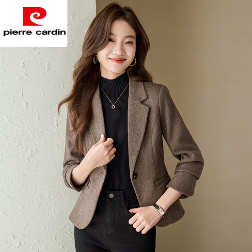 Pierre Cardin (Pierre Cardin) brown short blazer for women petite 2025 new autumn temperament slim slim casual small suit 1375 brown suit 3XL (131-140Jin Jin equals 0.5 kg)