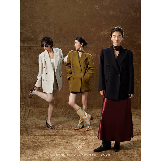 Lu Qingyi original Yuran retro blazer women's spring and autumn high-end gun lapel casual suit olive green (warmer green-brown) M Wear for photos