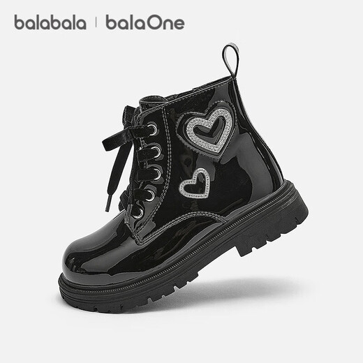 Balabala children's shoes girls Martin boots glossy 2026 new spring and autumn baby boots zipper style New Year's anti-slip love shape