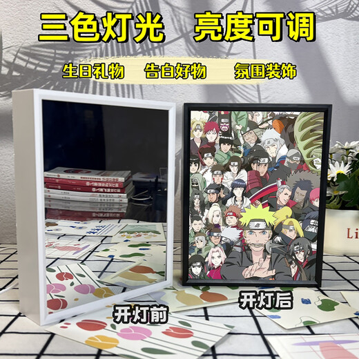 Mian Tiger Ninja Obito Naruto Uchiha Itachi Mirror Lighting Drawing Model Shin Night Light Ornaments Uchiha Obito-Kami 13661 US Plug-in Key Model - White Frame [21x16.5cm] AS Plastic Photo Frame + High Acrylic + Mirror Model