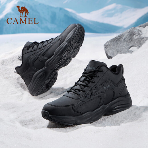 Camel (CAMEL) Lingfeng 2.0 plus velvet mid-high top casual men's warm and waterproof outdoor hiking versatile shoes 2025 autumn and winter new style K15C363048, black/dark gray, men's 42
