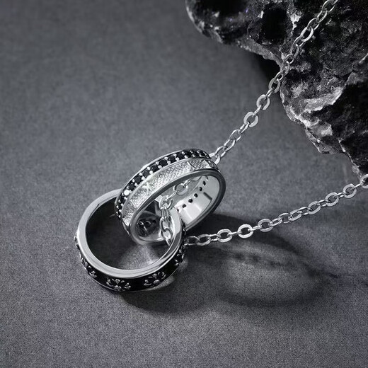 Knight's Ring Necklace Men's Double Ring Ring Pendant Boys' Trendy Niche Hip-Hop Fashion Decoration for Boyfriend Necklace
