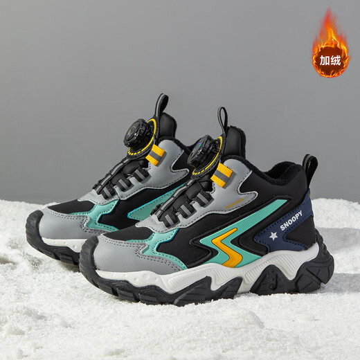 SNOOPY Snoopy children's shoes children's cotton shoes boys and girls winter short velvet warm outdoor sports shoes 3891 black 35