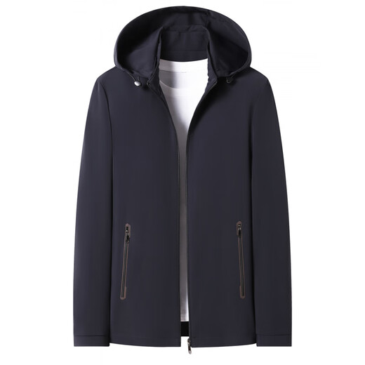 LiLang Fashion Men's Autumn Jacket with Detachable Hood for Young and Middle-aged Men's Casual Jacket Stand Collar Top Trendy Navy 5XL 200/112
