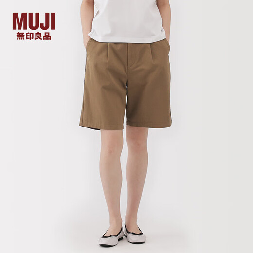 MUJI Women's Uneven Thickness Cotton Thread Mercerized Twill Pleated Pants Women's Pants 25 Years Summer Shorts Women's Dark Beige M (160/66A)