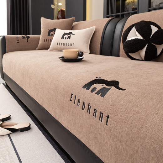 Lange Genuine Leather Special Anti-Slip 2025 Light Luxury Sofa Cushion Suitable for All Seasons, Dirty Resistant and Wear-Resistant Chenille Straight Seat Cushion Vientiane-Cocoa Skin Friendly Suitable for All Seasons 90cm*90cm (Enlarged and Widened Armrests and Backrests)