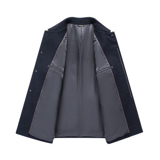 100 Pure Wool Coat Jacket Men's Autumn and Winter Lapel Business Casual Middle-aged Executive Woolen Jacket Navy Blue 4XL (185-195)