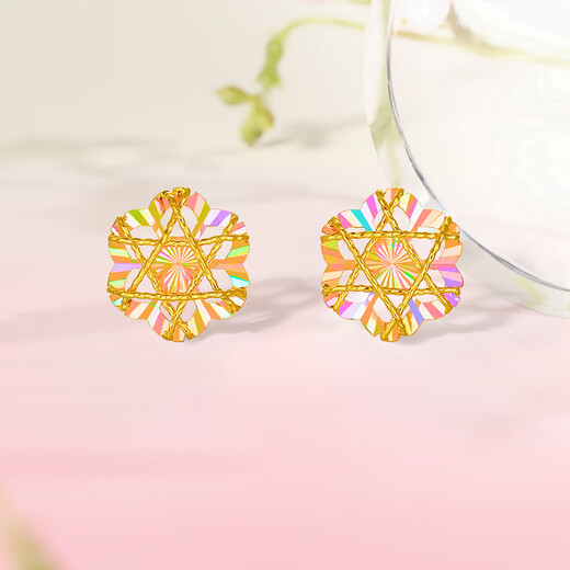 Saturday blessing colorful flower-shaped gold earrings women's gold earrings birthday gift price A0921147 one pair about 1g