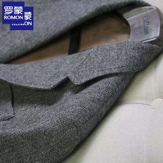 Romon Peaky Blinders retro wool suit jacket autumn British tweed slim casual men's dress suit winter dark gray top XL