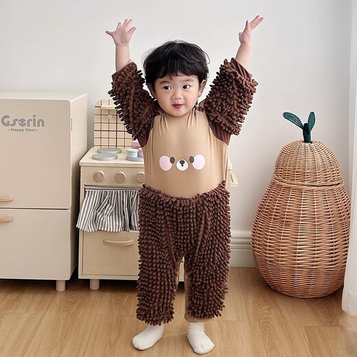 纪奈落爬爬服爬行服婴儿秋冬宝宝户外防脏擦地罩衣拖地春秋拖布连体衣服 拖把熊长袖90码【适合身高73-78cm】 均码
