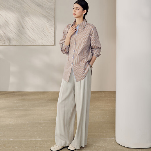 
ROEYSHOUSE LOOK casual loose striped shirt women 2025 autumn new style lapel shirt long sleeve top 12609 striped S